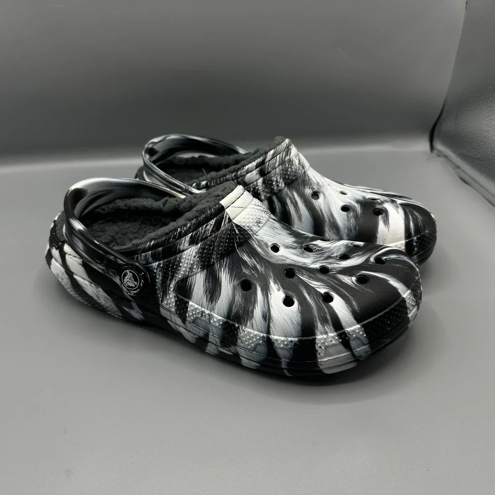 Crocs Classic Lined Clog Black White Marble Tie Dye Mens 8 Womens 10 206630